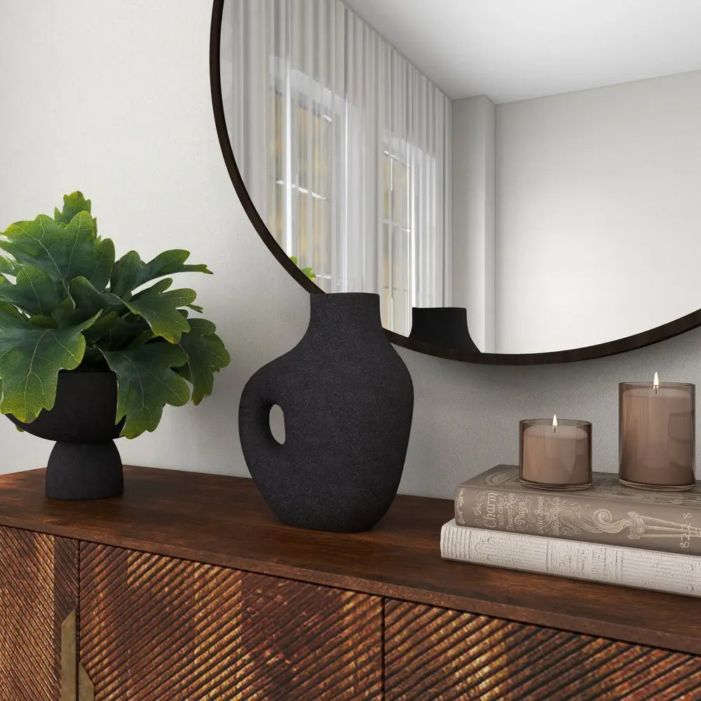 12" Black Aluminum Modern Abstract Table Vase - NOBLE HOME INTERIORS