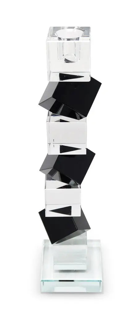 12" Black And Clear Crystal Tabletop Taper Candlestick - NOBLE HOME INTERIORS