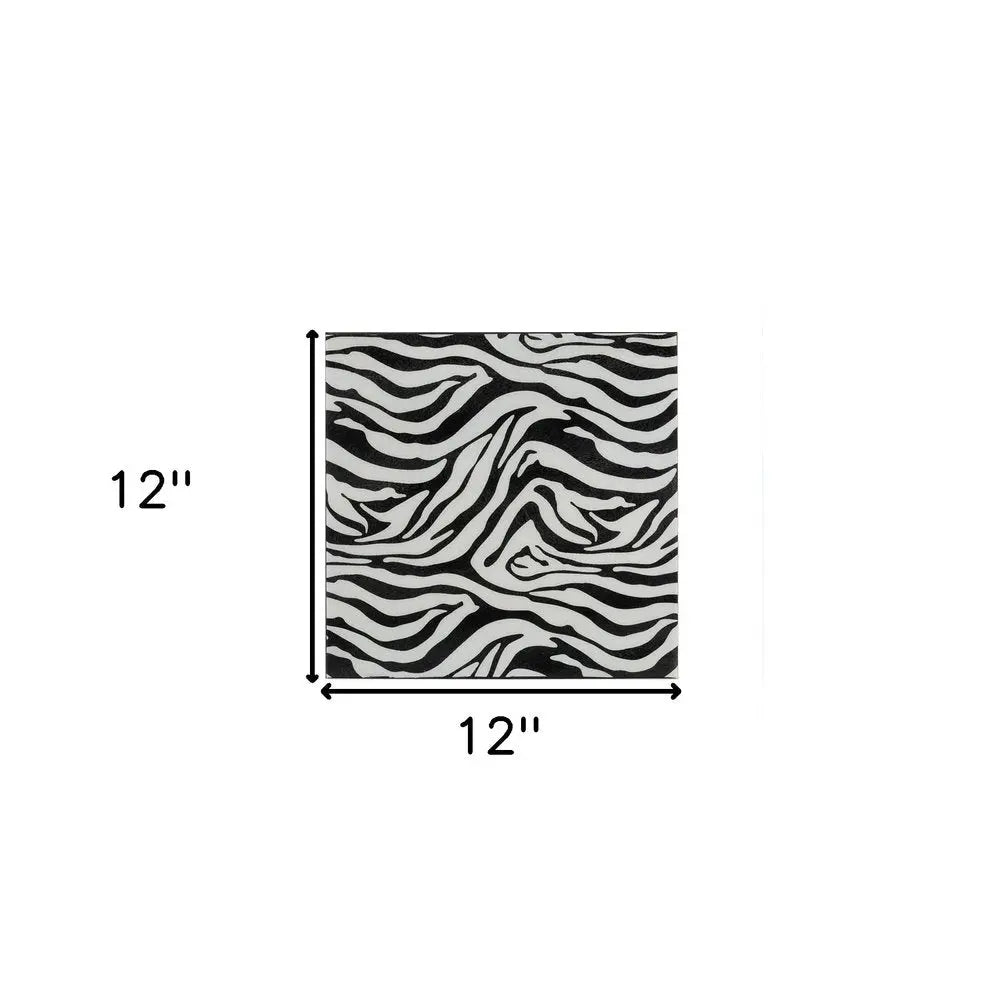 12" Black And White Zebra Iron And Resin Square Hanging Wall Tile - NOBLE HOME INTERIORS