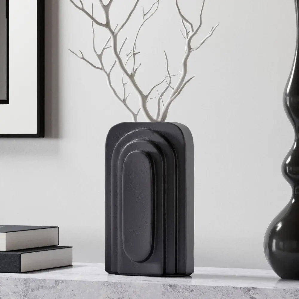 12" Black Geometric Aluminum Table Vase - NOBLE HOME INTERIORS