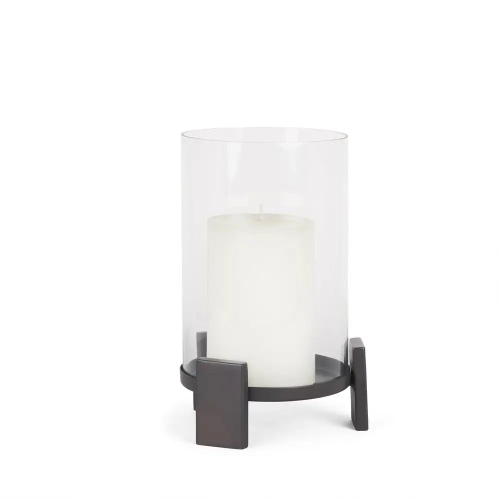 12" Black Glass Abstract Tabletop Hurricane Candle Holder - NOBLE HOME INTERIORS