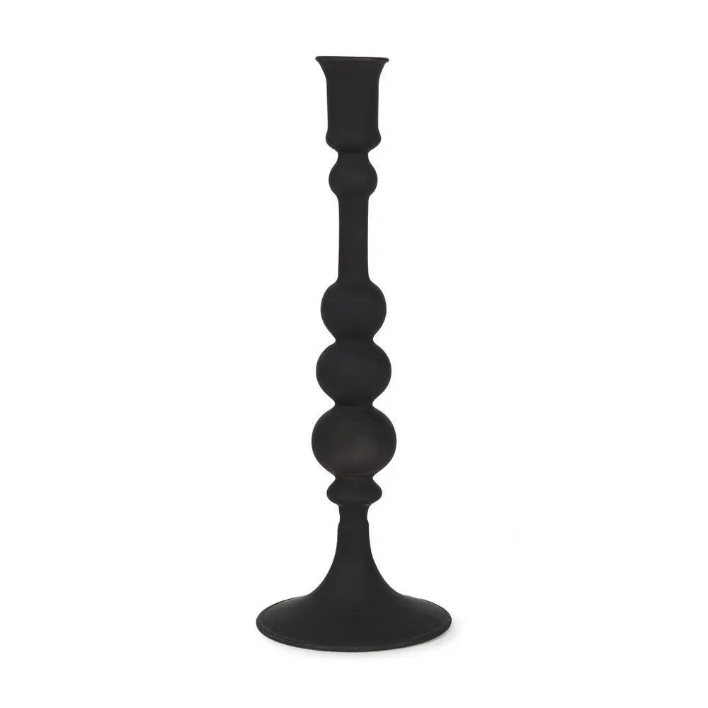 12" Black Glass Tabletop Taper Candlestick - NOBLE HOME INTERIORS