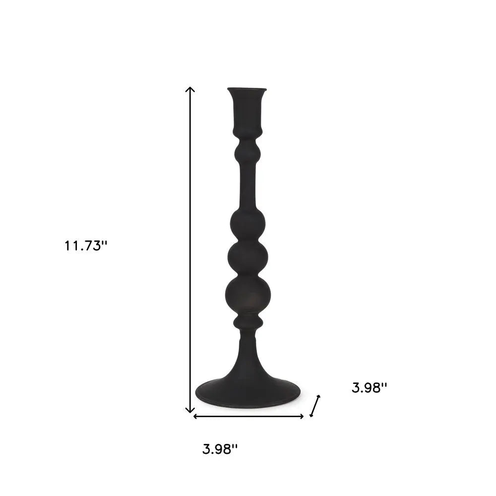 12" Black Glass Tabletop Taper Candlestick - NOBLE HOME INTERIORS
