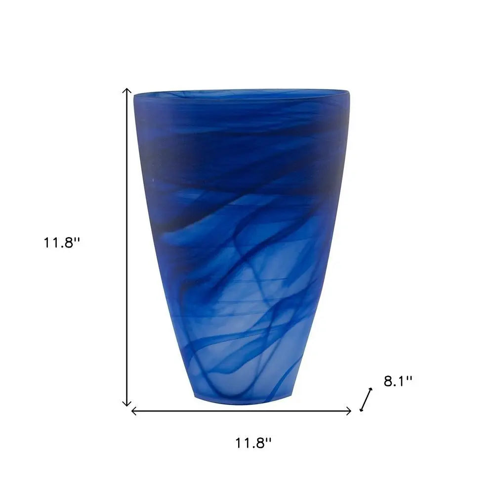 12" Blue Abstract Swirl Glass Tapered Table Vase - NOBLE HOME INTERIORS