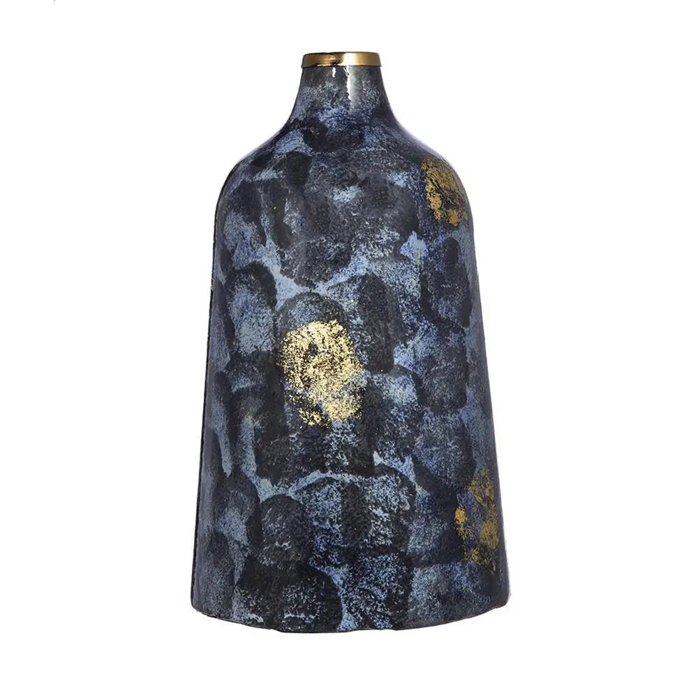 12" Blue And Gold Abstract Bud Glass Table Vase - NOBLE HOME INTERIORS