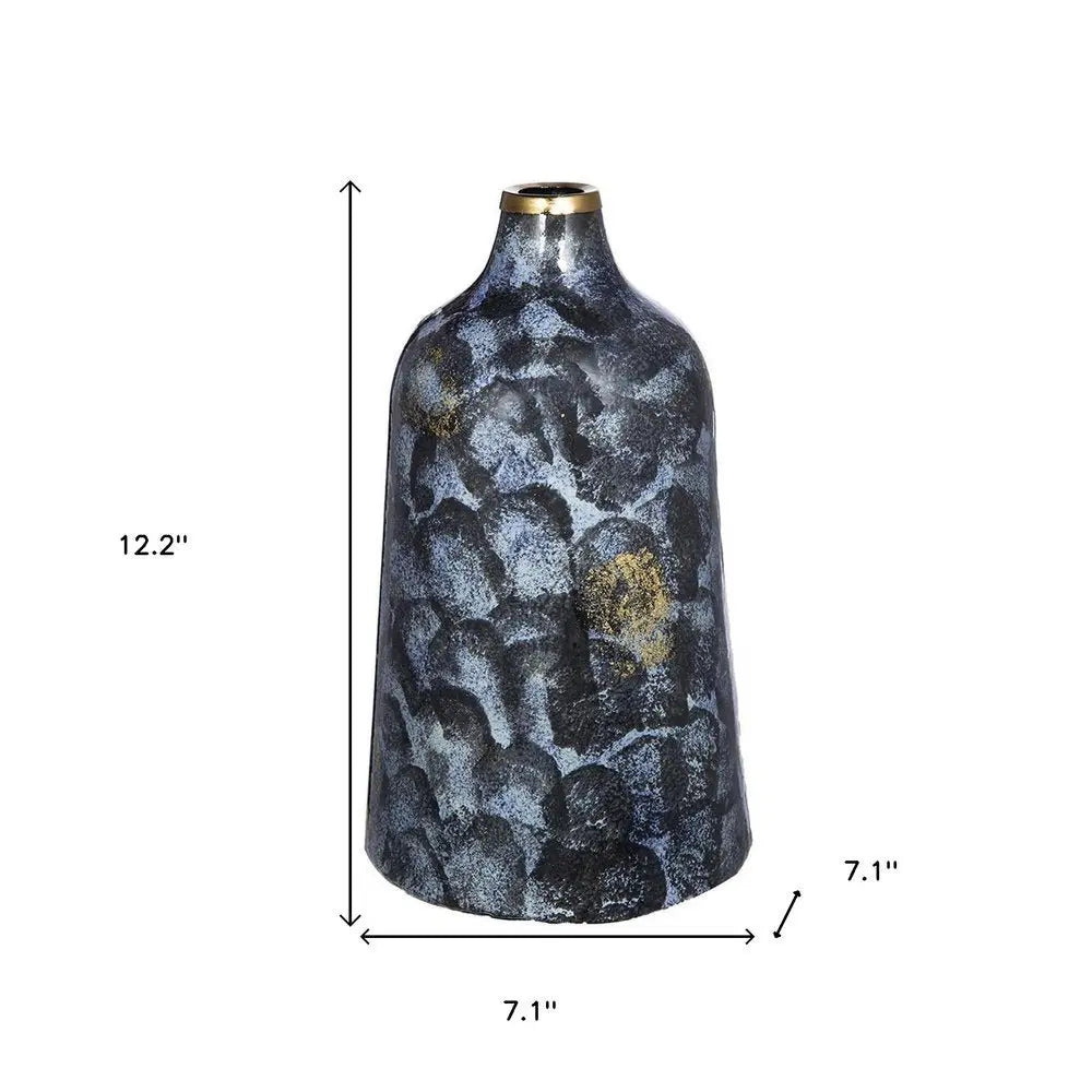 12" Blue And Gold Abstract Bud Glass Table Vase - NOBLE HOME INTERIORS