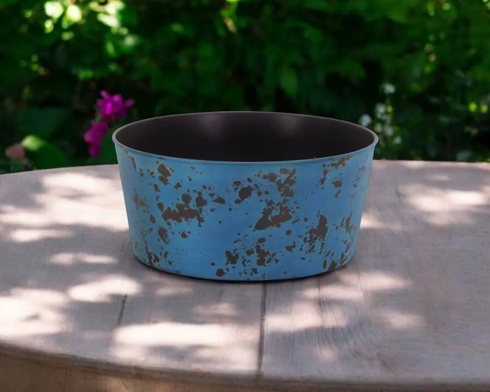 12" Blue Recycled Plastic Indoor Outdoor Round Pot Planter - NOBLE HOME INTERIORS