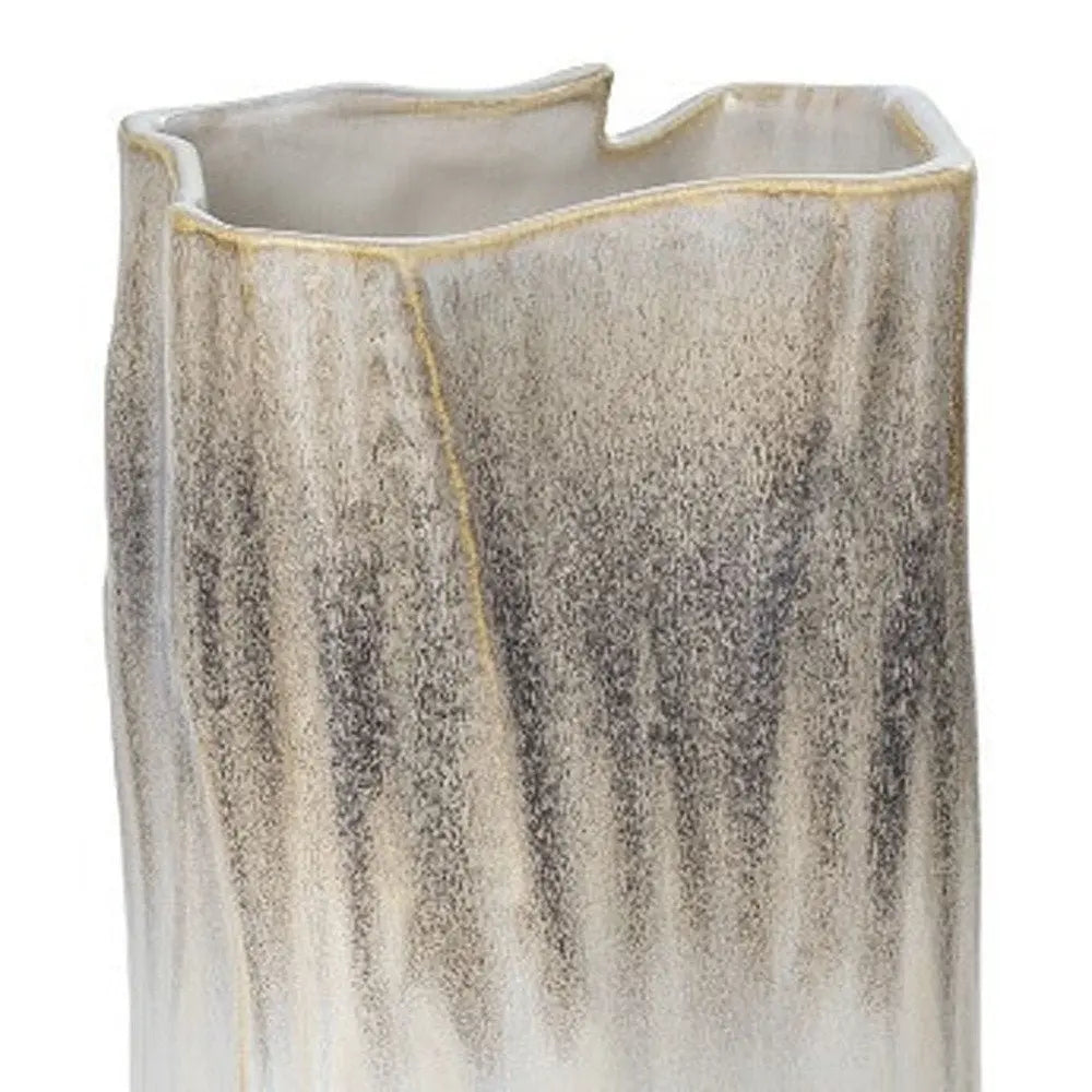 12" Brown Light Blue And Off White Color Block Square Ceramic Table Vase - NOBLE HOME INTERIORS