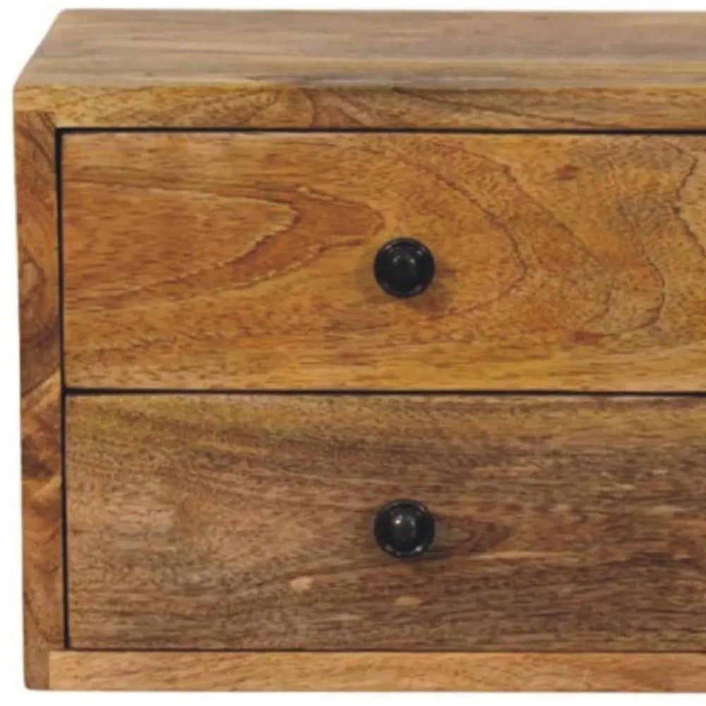 12" Brown Solid Wood Two Drawer Floating Nightstand - NOBLE HOME INTERIORS