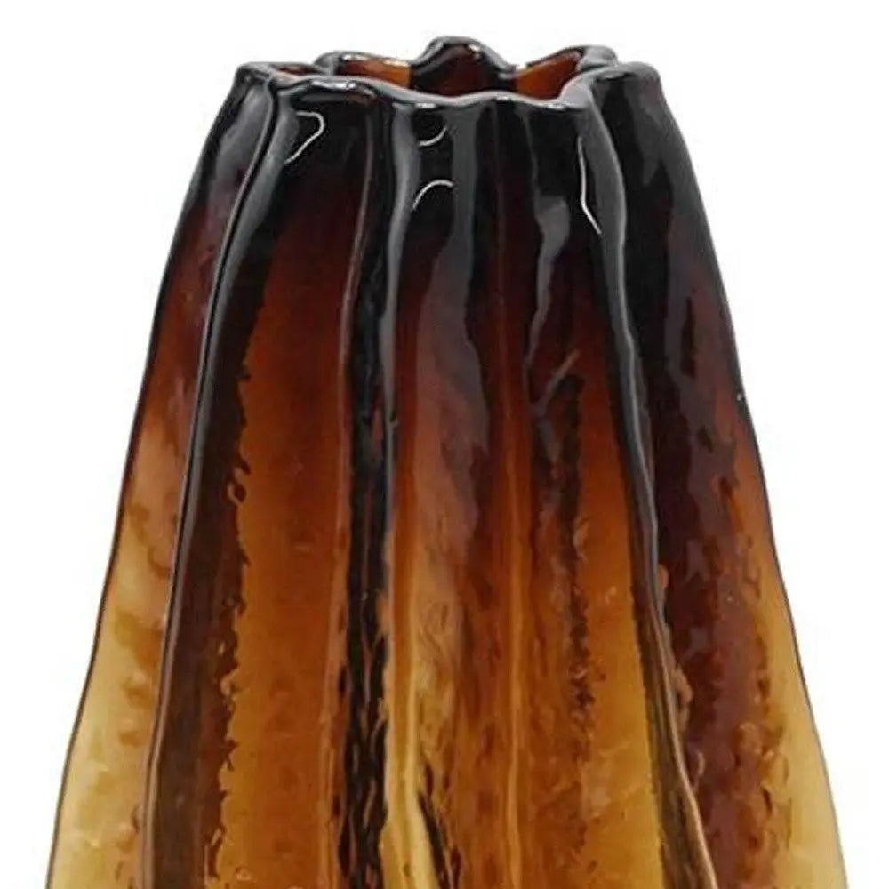 12" Burnt Umber Wavy Glass Table Vase - NOBLE HOME INTERIORS