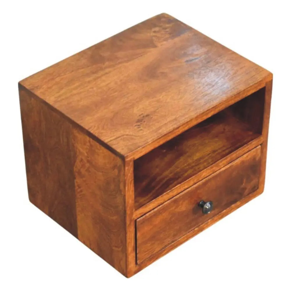 12" Chestnut Solid Wood Square One Drawer Floating Nightstand - NOBLE HOME INTERIORS