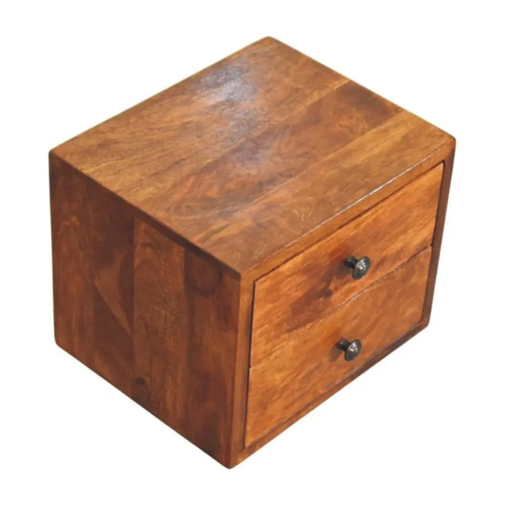 12" Chestnut Solid Wood Two Drawer Floating Nightstand - NOBLE HOME INTERIORS