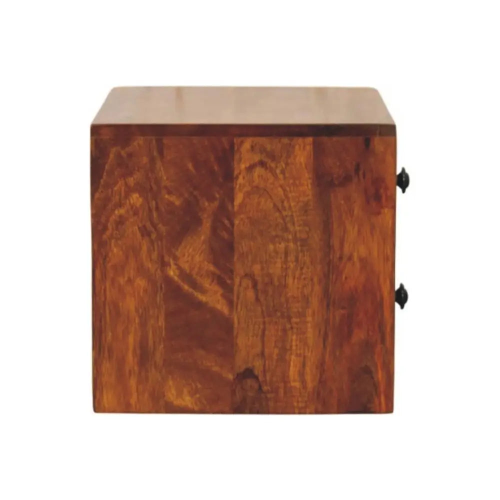 12" Chestnut Solid Wood Two Drawer Floating Nightstand - NOBLE HOME INTERIORS