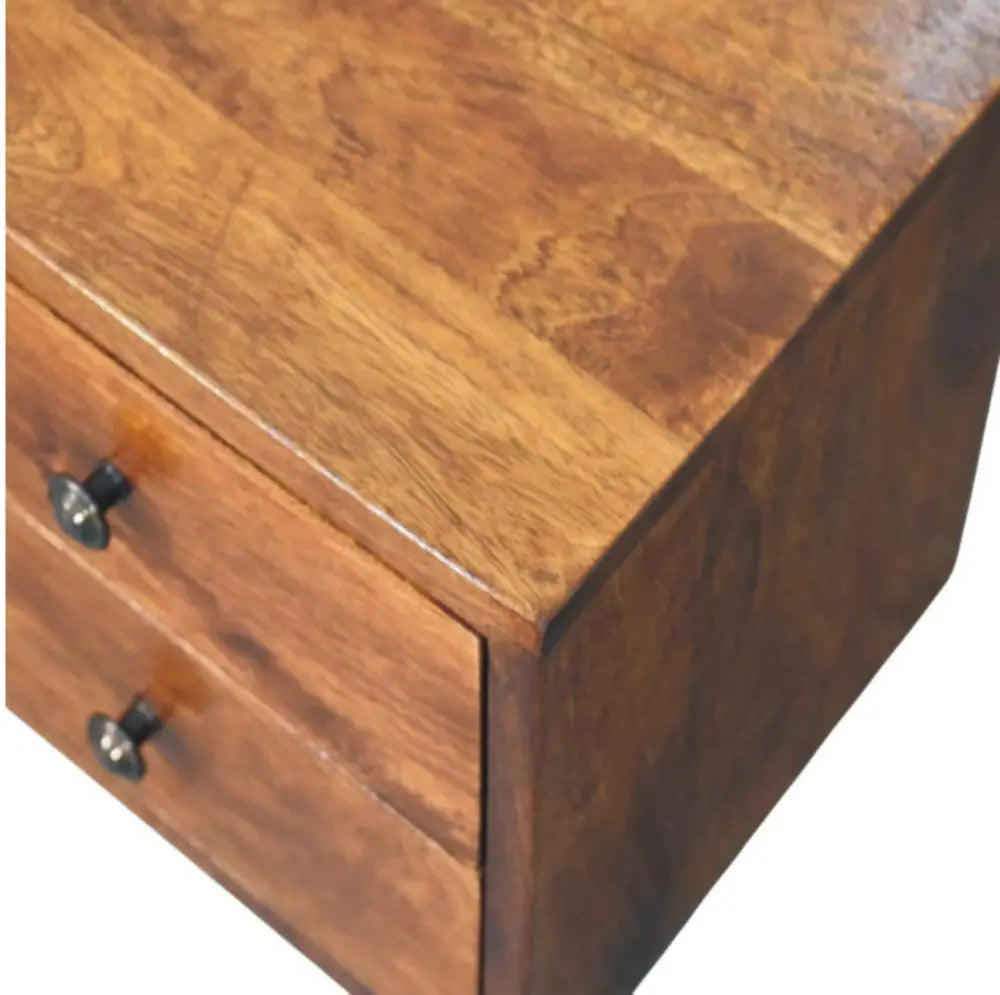 12" Chestnut Solid Wood Two Drawer Floating Nightstand - NOBLE HOME INTERIORS