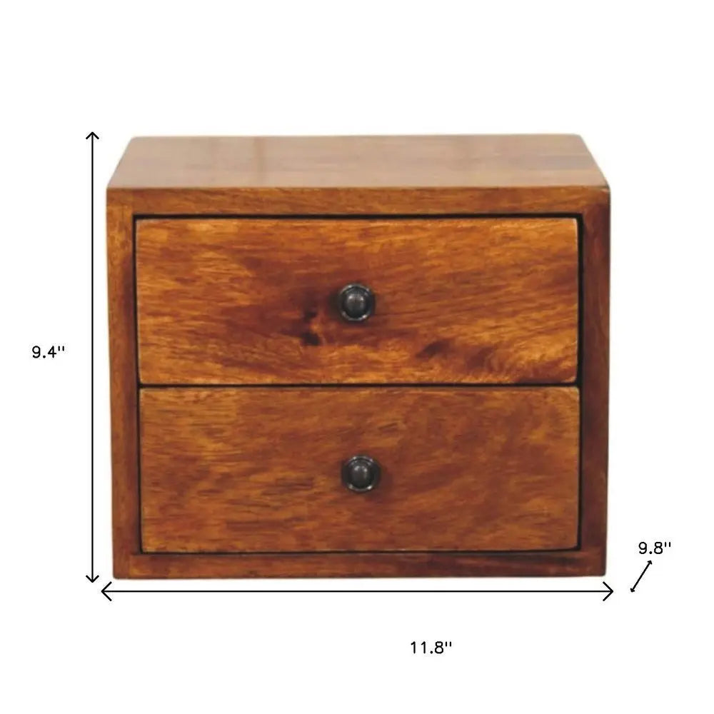 12" Chestnut Solid Wood Two Drawer Floating Nightstand - NOBLE HOME INTERIORS