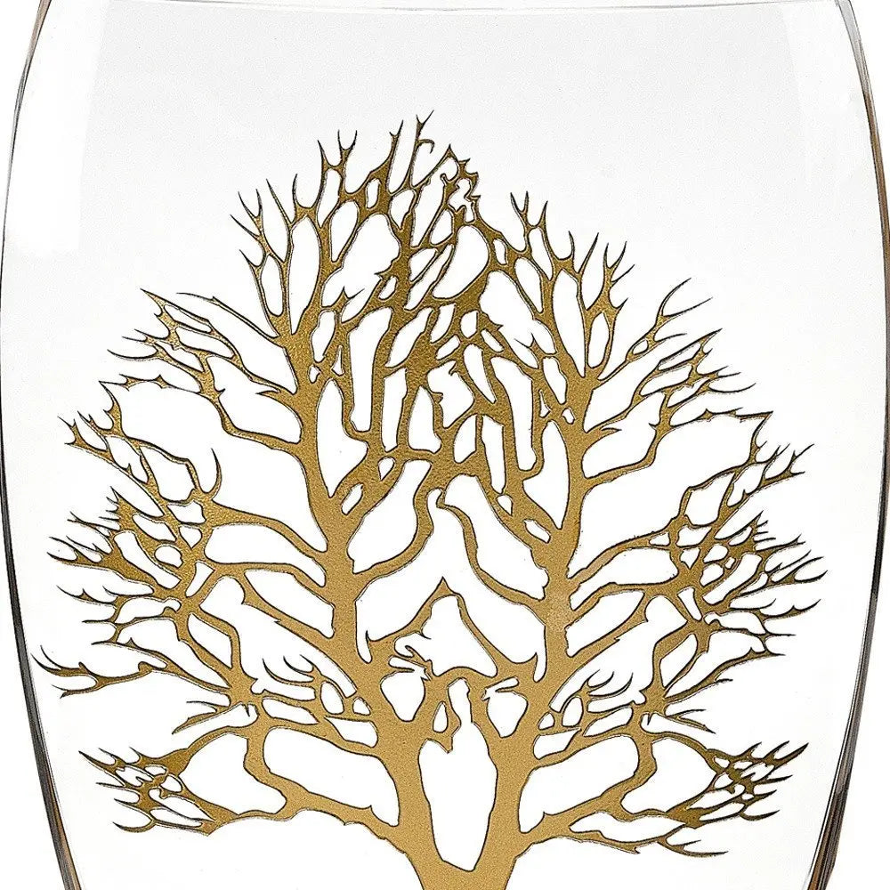 12" Clear And White Tree Of Life Oval Lead Free Crystal Table Vase - NOBLE HOME INTERIORS