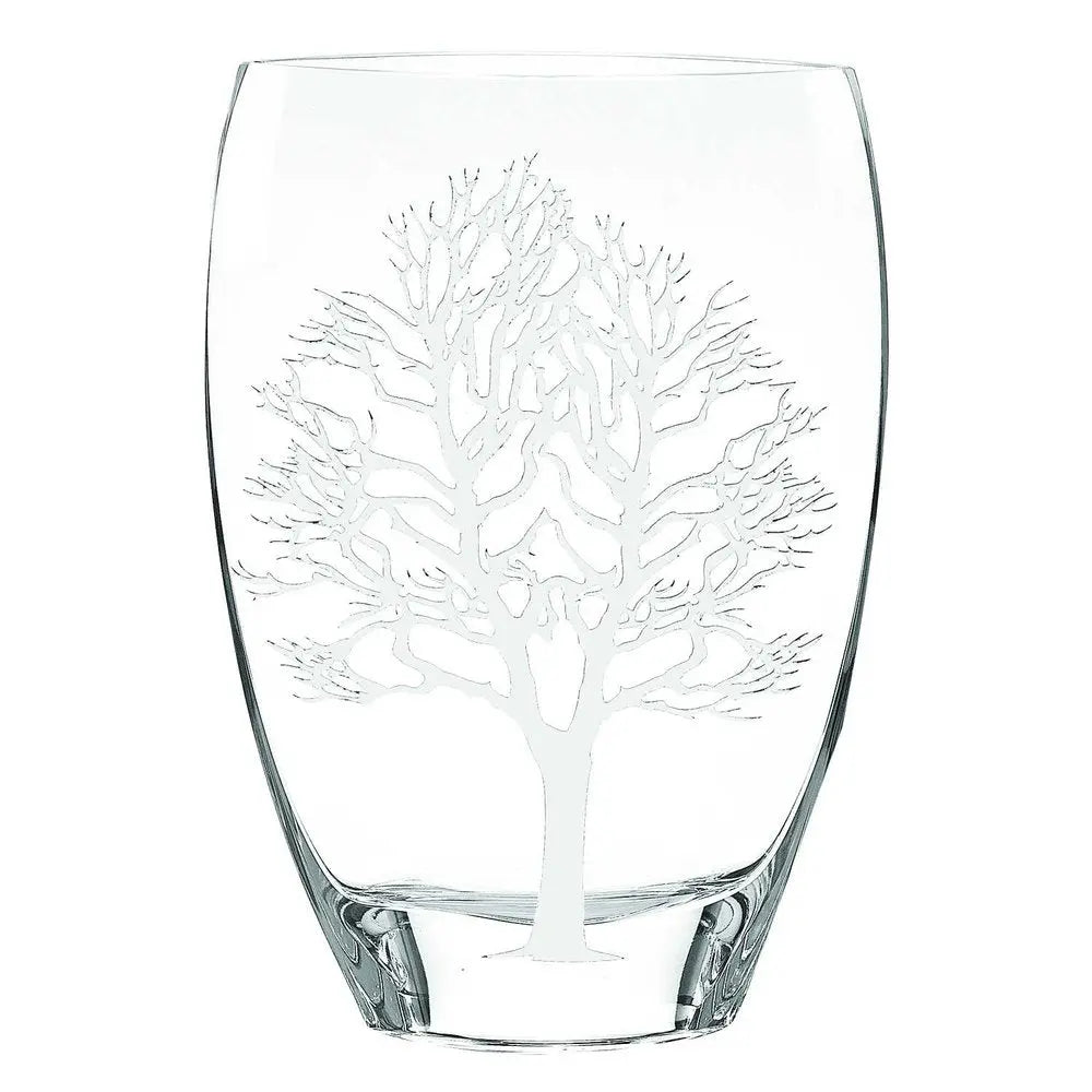 12" Clear And White Tree Of Life Oval Lead Free Crystal Table Vase - NOBLE HOME INTERIORS