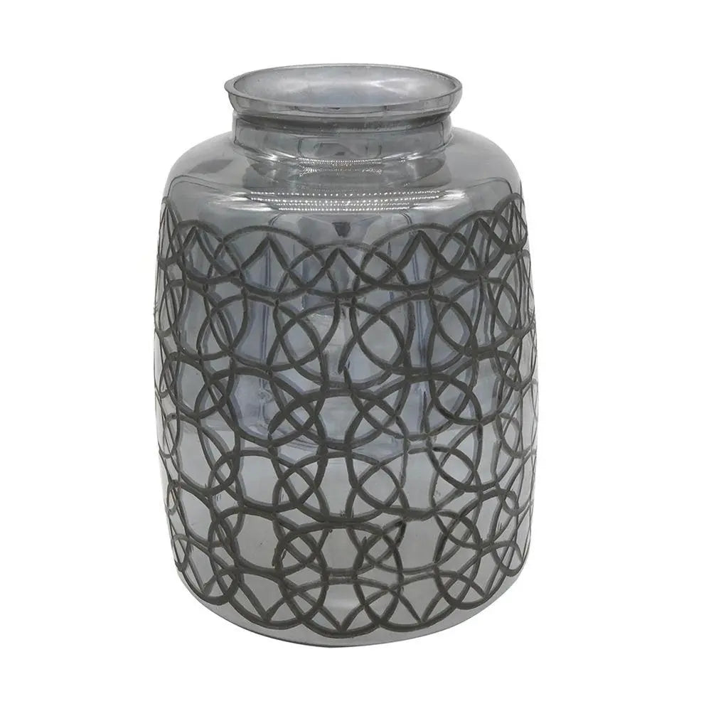 12" Dark Gray Geometric Round Glass Table Vase - NOBLE HOME INTERIORS