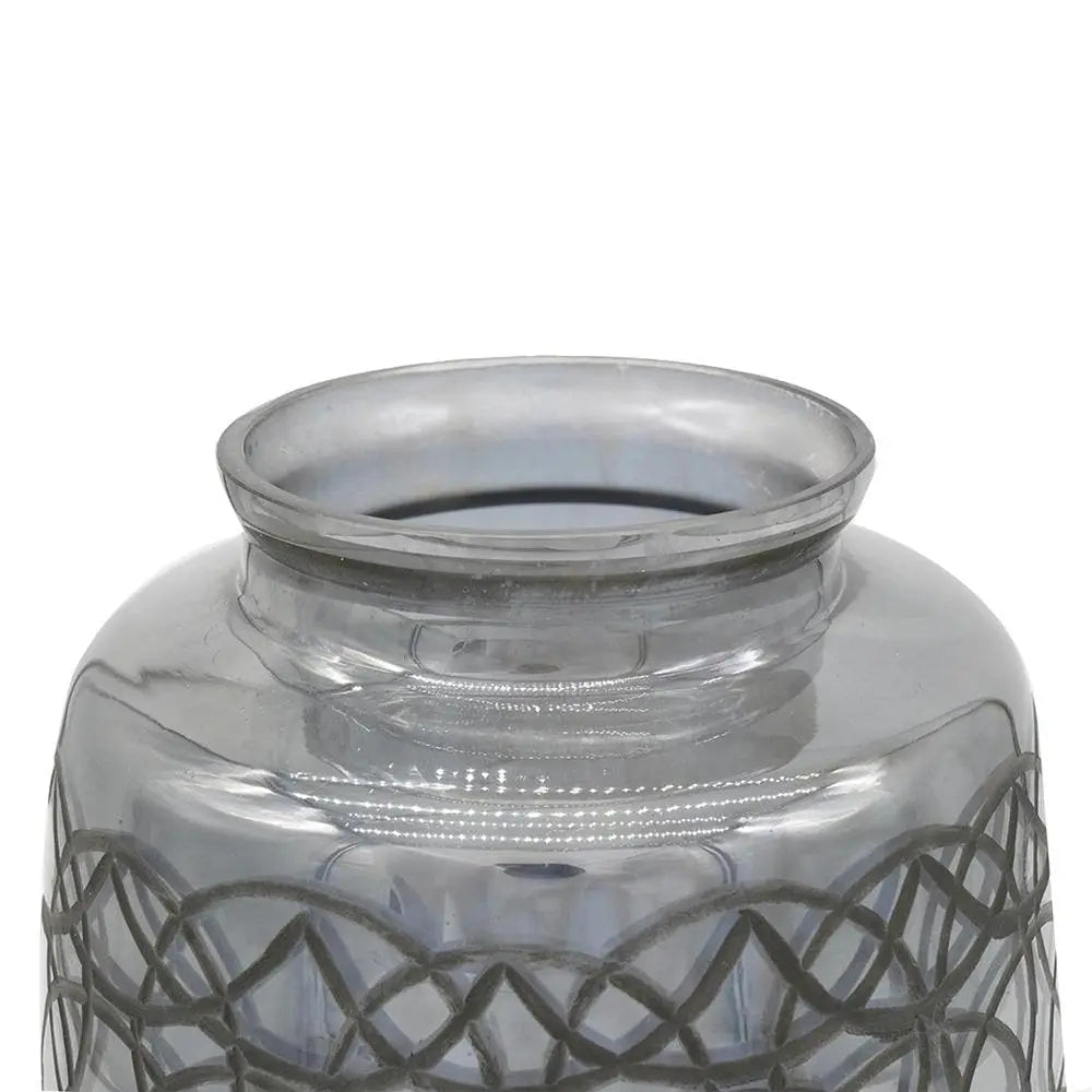 12" Dark Gray Geometric Round Glass Table Vase - NOBLE HOME INTERIORS