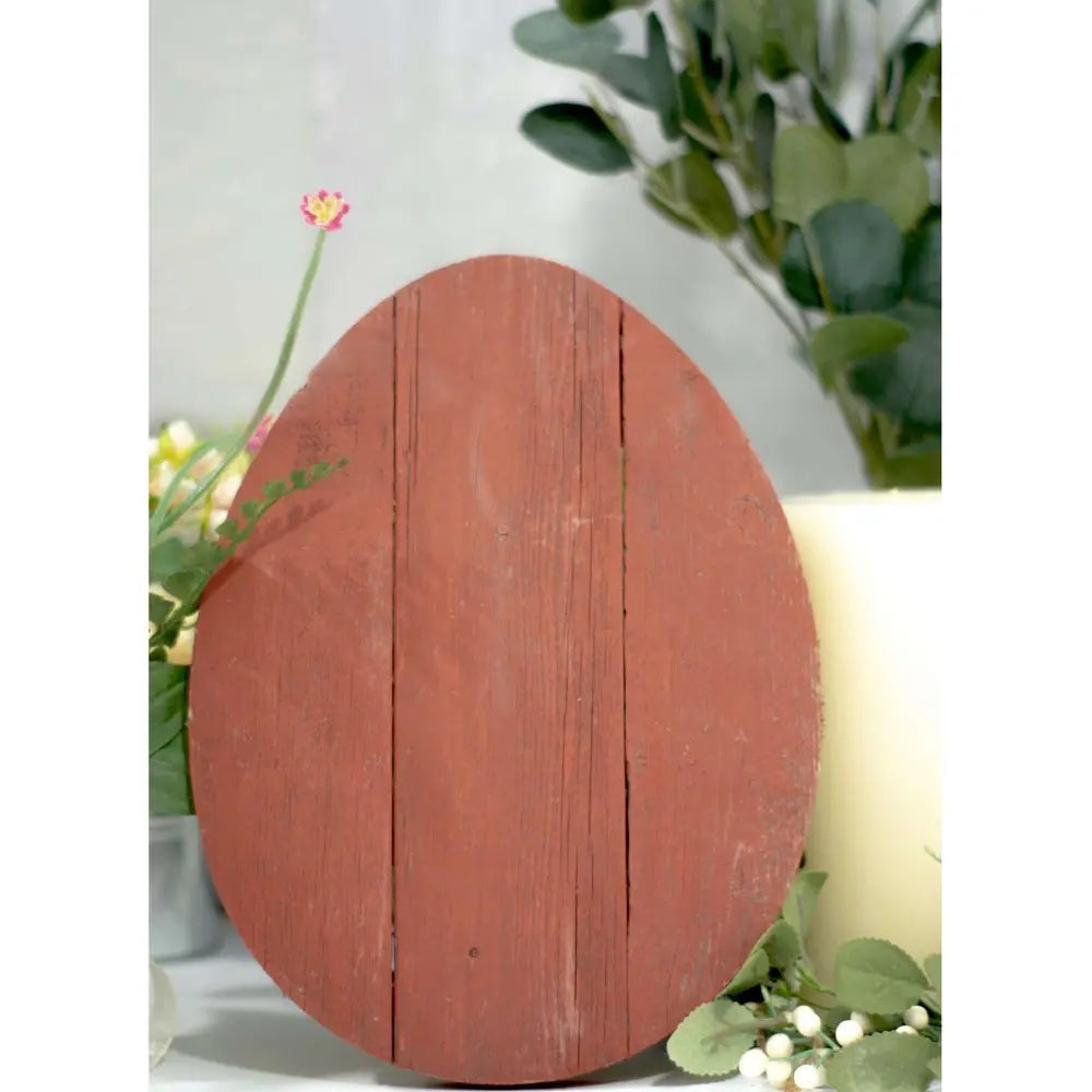 12" Farmhouse Red Wooden Large Egg - NOBLE HOME INTERIORS