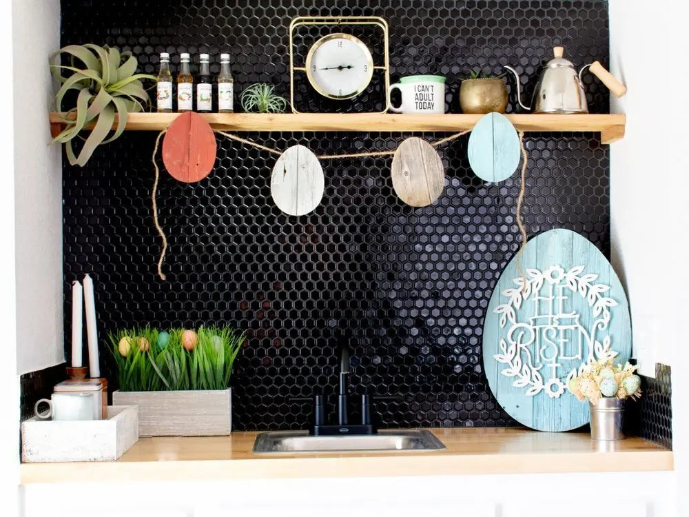 12" Farmhouse Turquoise Wooden Large Egg - NOBLE HOME INTERIORS