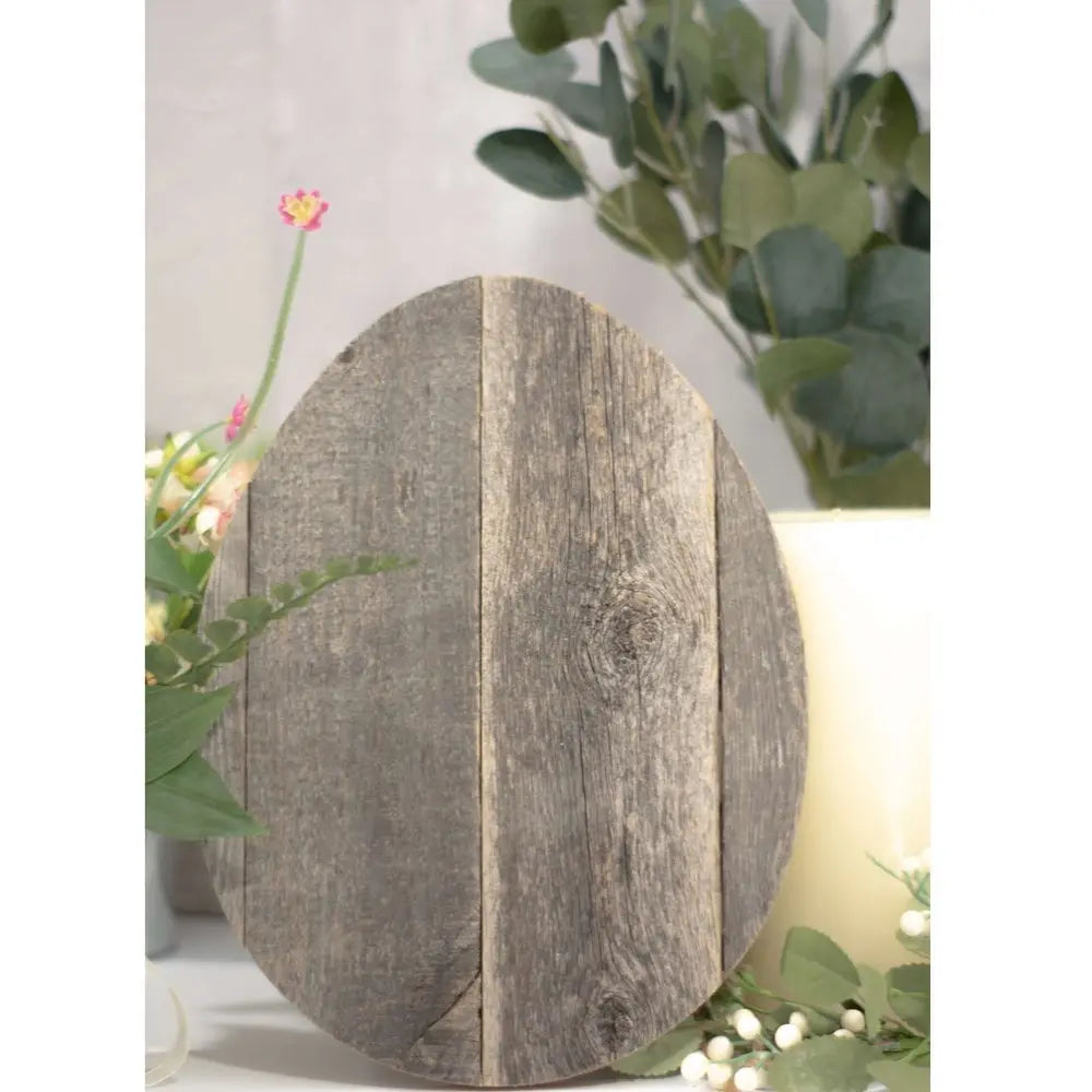 12" Farmhouse Weathered Gray Wooden Large Egg - NOBLE HOME INTERIORS
