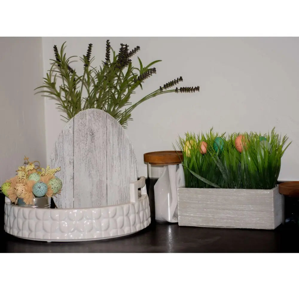 12" Farmhouse White Wwash Wooden Large Egg - NOBLE HOME INTERIORS