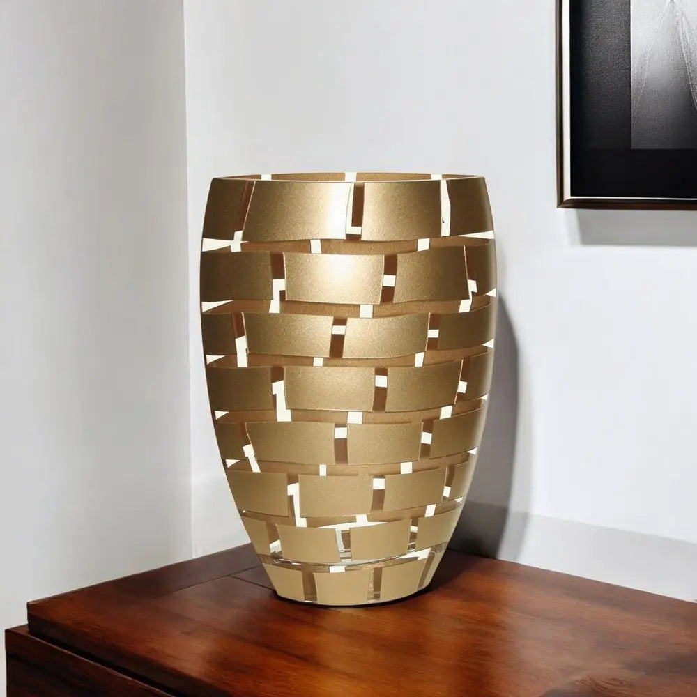 12" Gold And Clear Geometric Oval Lead Free Crystal Table Vase - NOBLE HOME INTERIORS