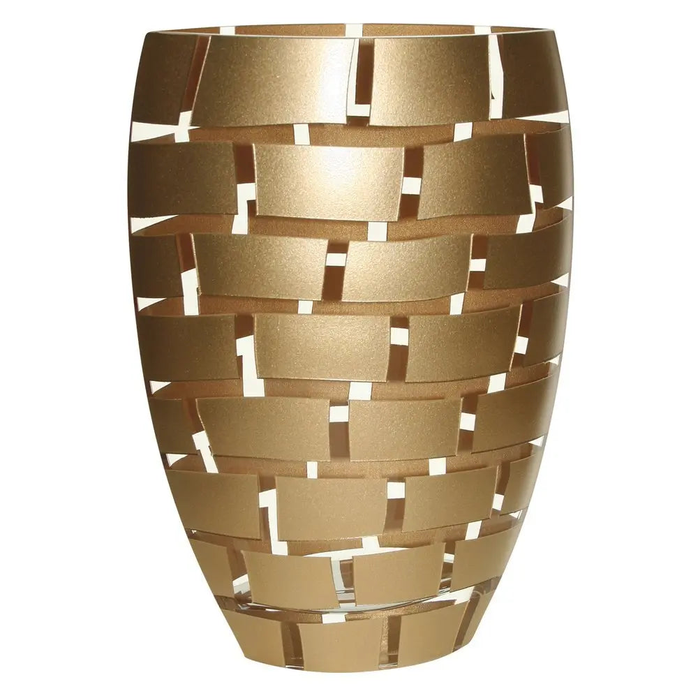 12" Gold And Clear Geometric Oval Lead Free Crystal Table Vase - NOBLE HOME INTERIORS