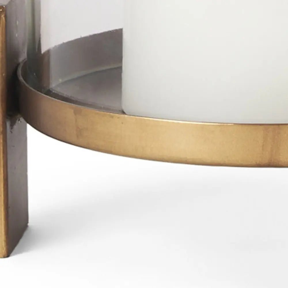 12" Gold Geometric Glass And Metal Tabletop Hurricane Candle Holder - NOBLE HOME INTERIORS
