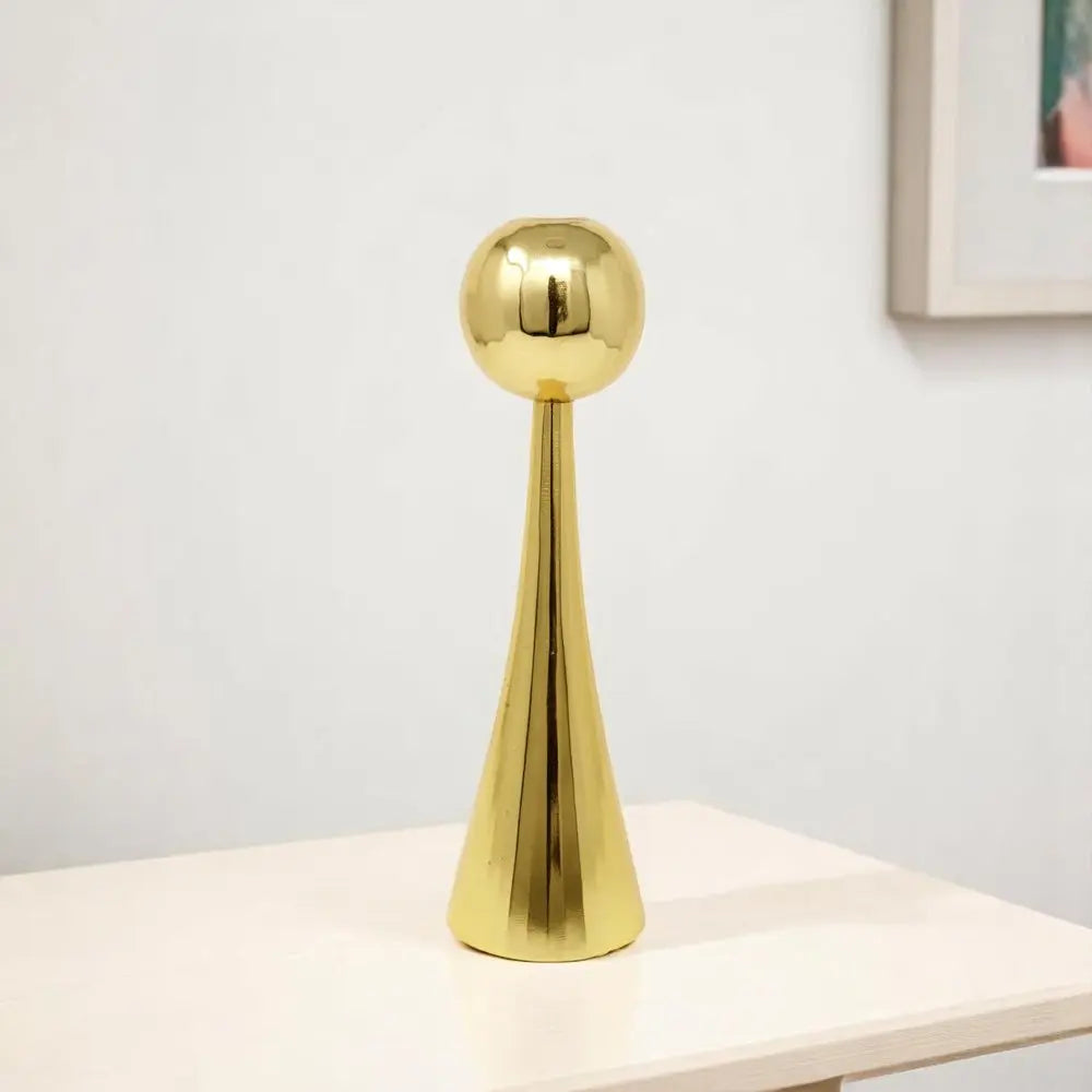 12" Gold Stainless Steel Tabletop Taper Candlestick - NOBLE HOME INTERIORS