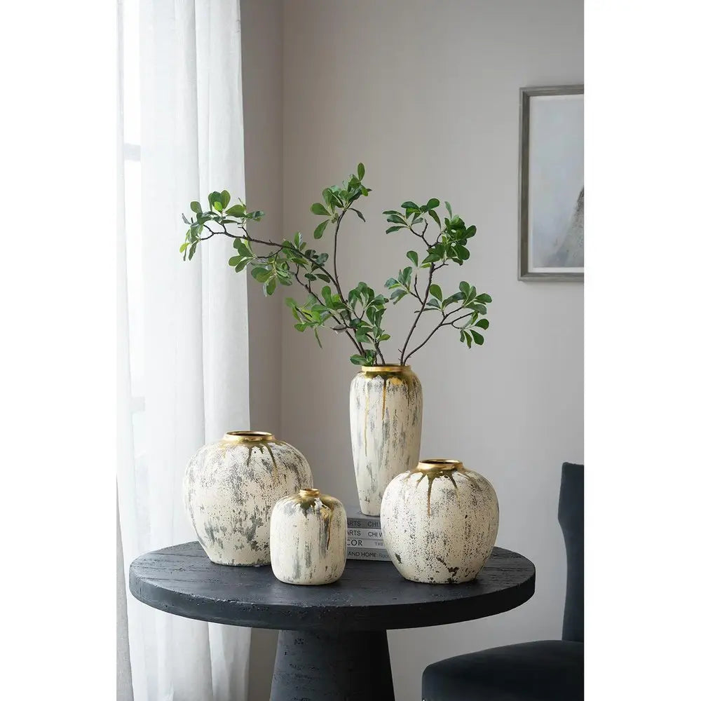 12" Gray Ivory And Gold Modern Abstract Ceramic Table Vase - NOBLE HOME INTERIORS