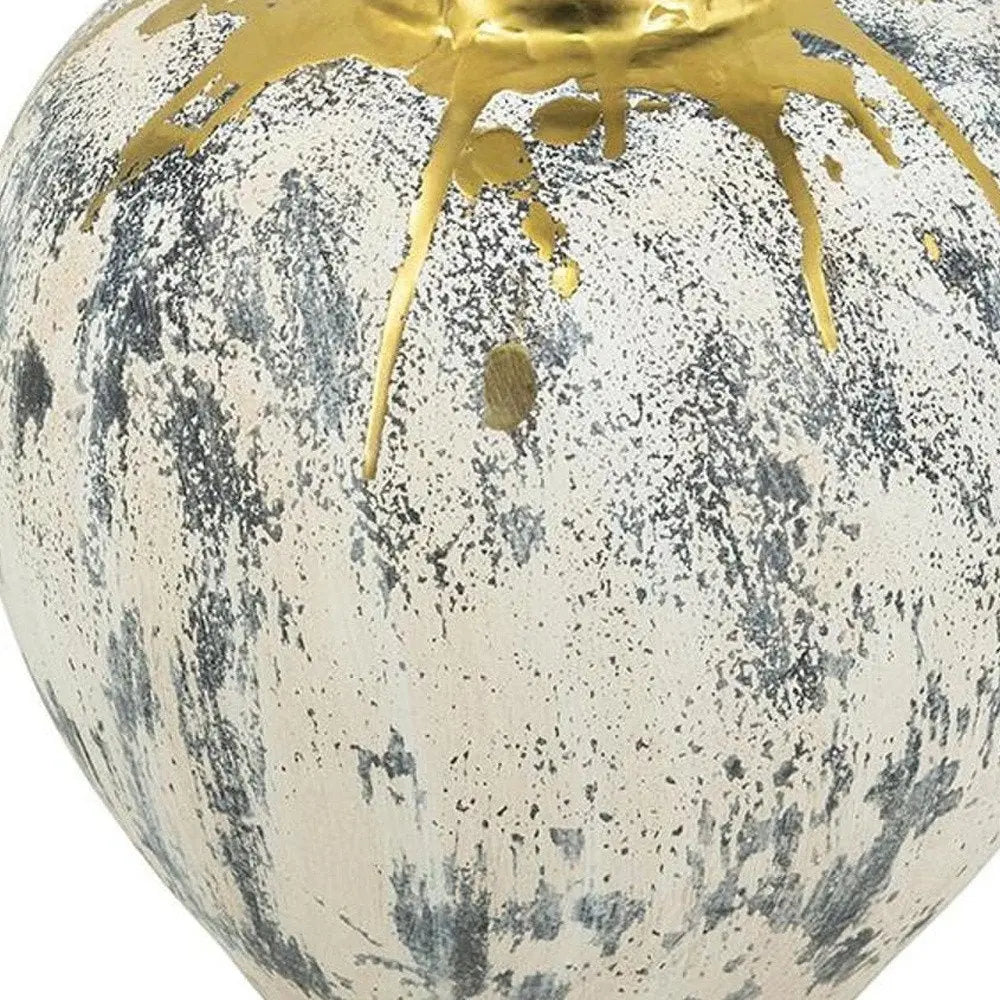 12" Gray Ivory And Gold Modern Abstract Ceramic Table Vase - NOBLE HOME INTERIORS