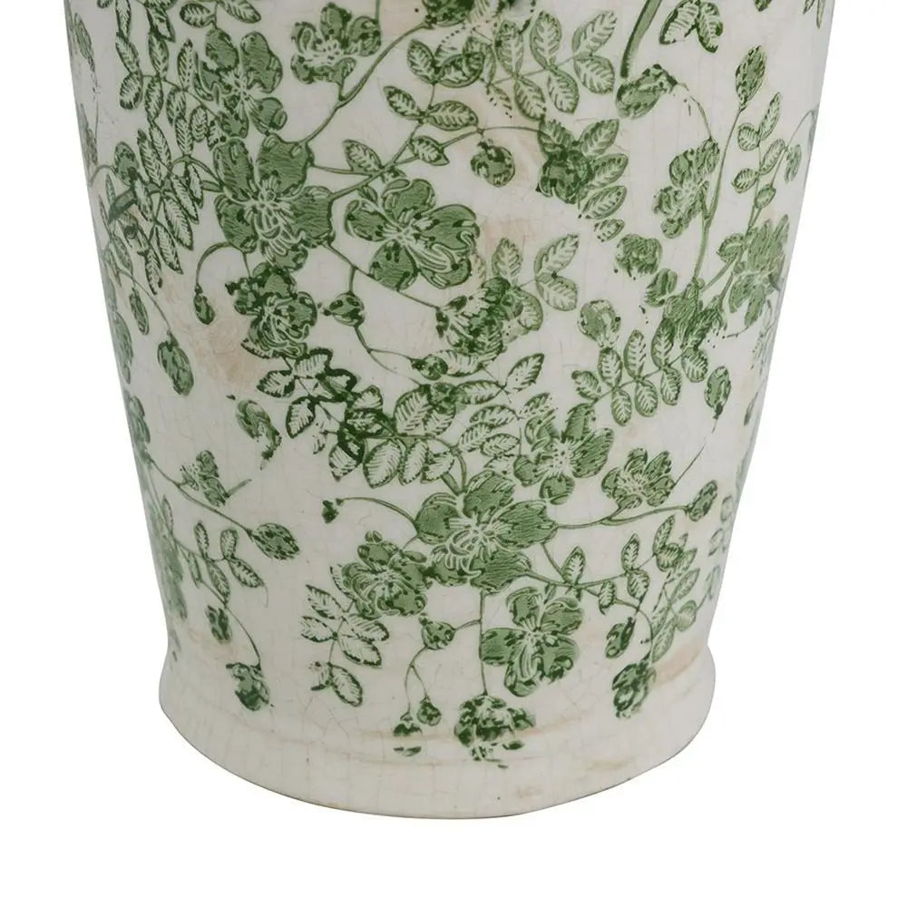 12" Green and White Leaf Round Ceramic Table Vase With Does Not Apply - NOBLE HOME INTERIORS