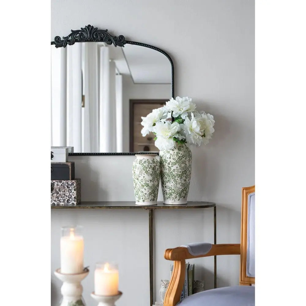 12" Green and White Leaf Round Ceramic Table Vase With Does Not Apply - NOBLE HOME INTERIORS