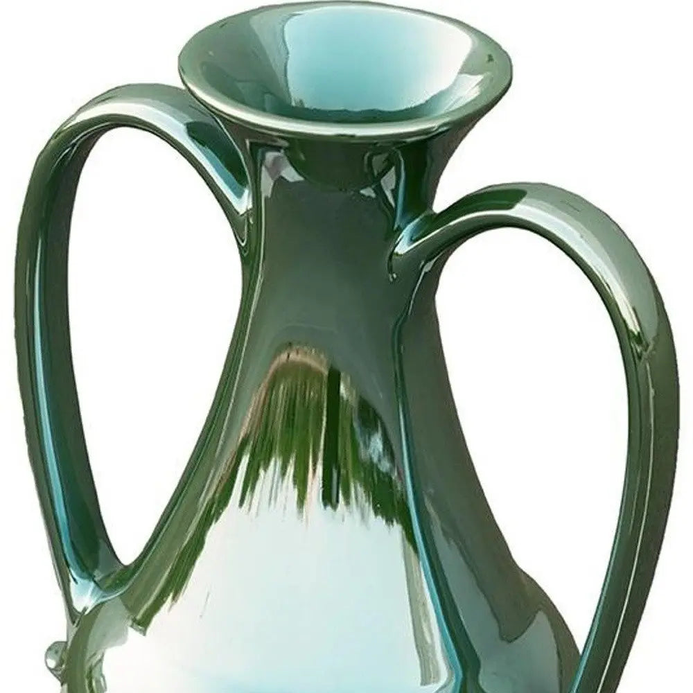 12" Green Ceramic Amphora Table Vase - NOBLE HOME INTERIORS