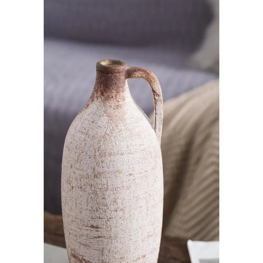 12" Ivory and Brown Ceramic Round Jug Vase - NOBLE HOME INTERIORS