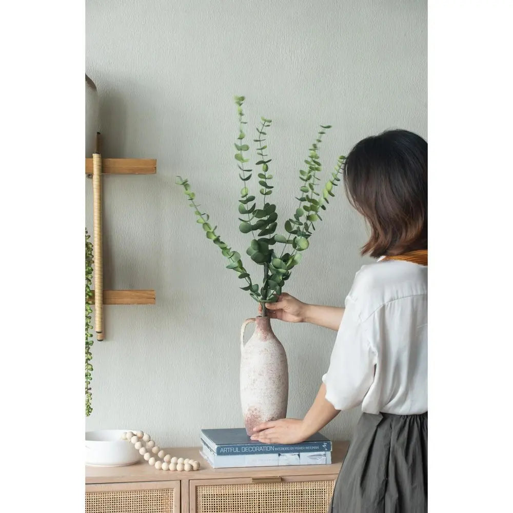 12" Ivory and Brown Ceramic Round Jug Vase - NOBLE HOME INTERIORS