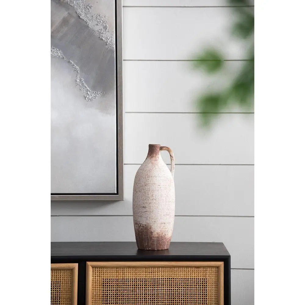 12" Ivory and Brown Ceramic Round Jug Vase - NOBLE HOME INTERIORS