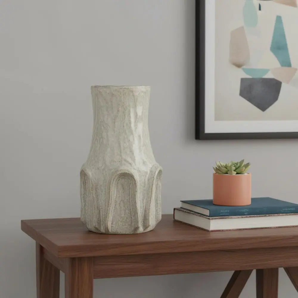 12" Sage And Gray Round Ceramic Table Vase - NOBLE HOME INTERIORS