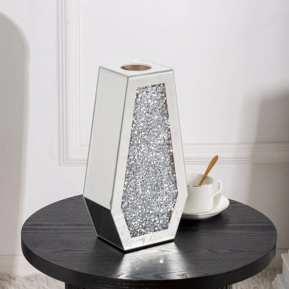 12" Silver Faux Crystal And Mirrored Glass Table Vase - NOBLE HOME INTERIORS
