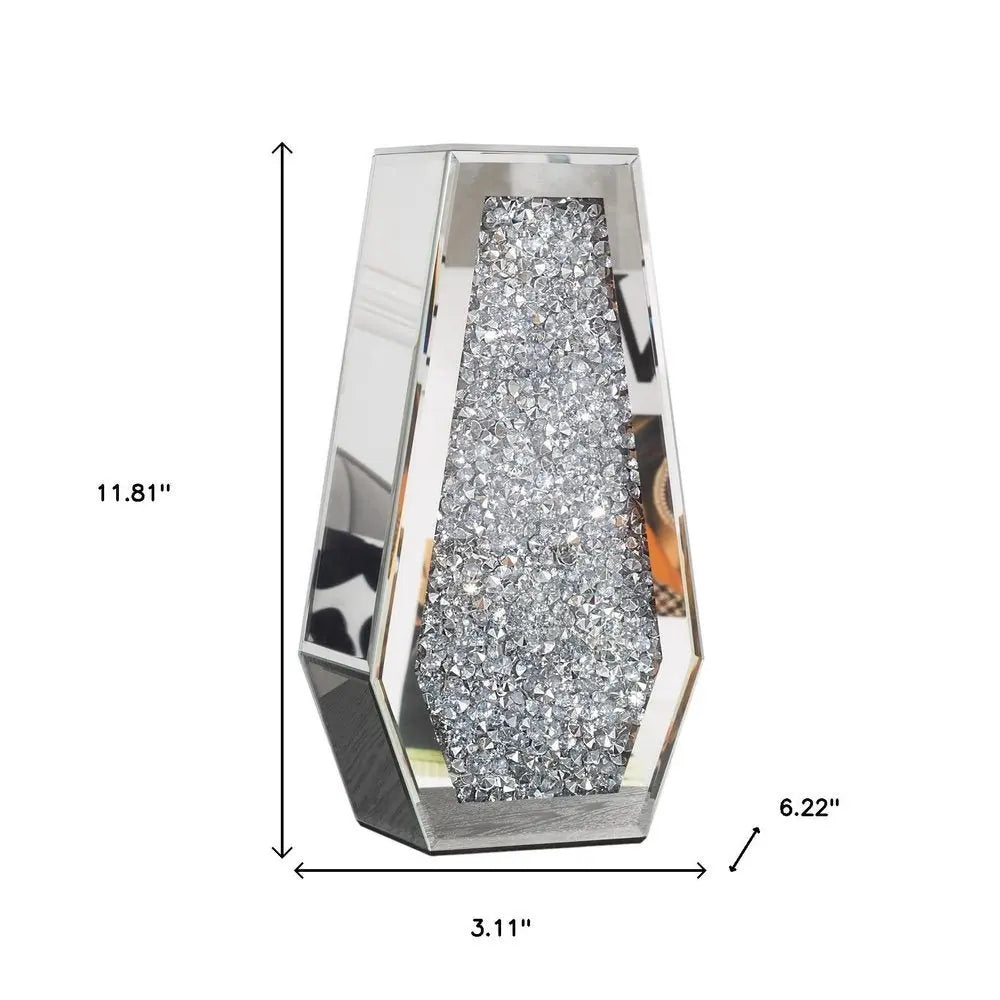 12" Silver Faux Crystal And Mirrored Glass Table Vase - NOBLE HOME INTERIORS