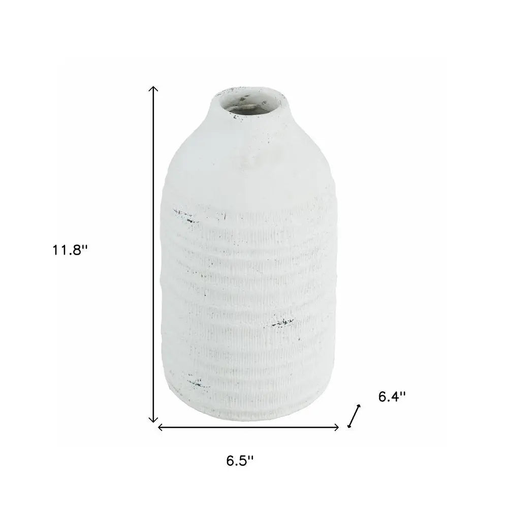 12" White Stoneware Round Jug Vase - NOBLE HOME INTERIORS