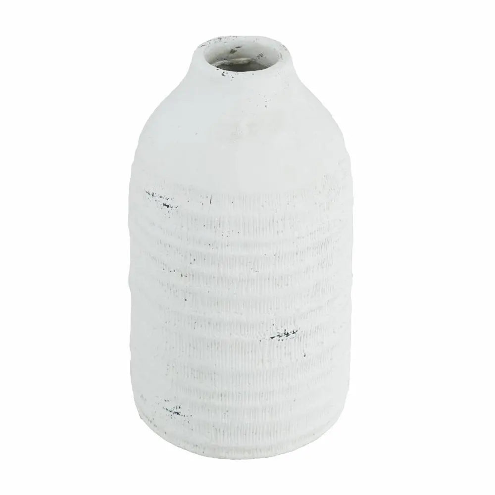 12" White Stoneware Round Jug Vase - NOBLE HOME INTERIORS