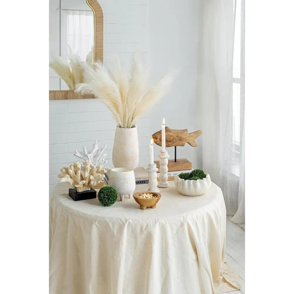 12" White Stoneware Round Jug Vase - NOBLE HOME INTERIORS