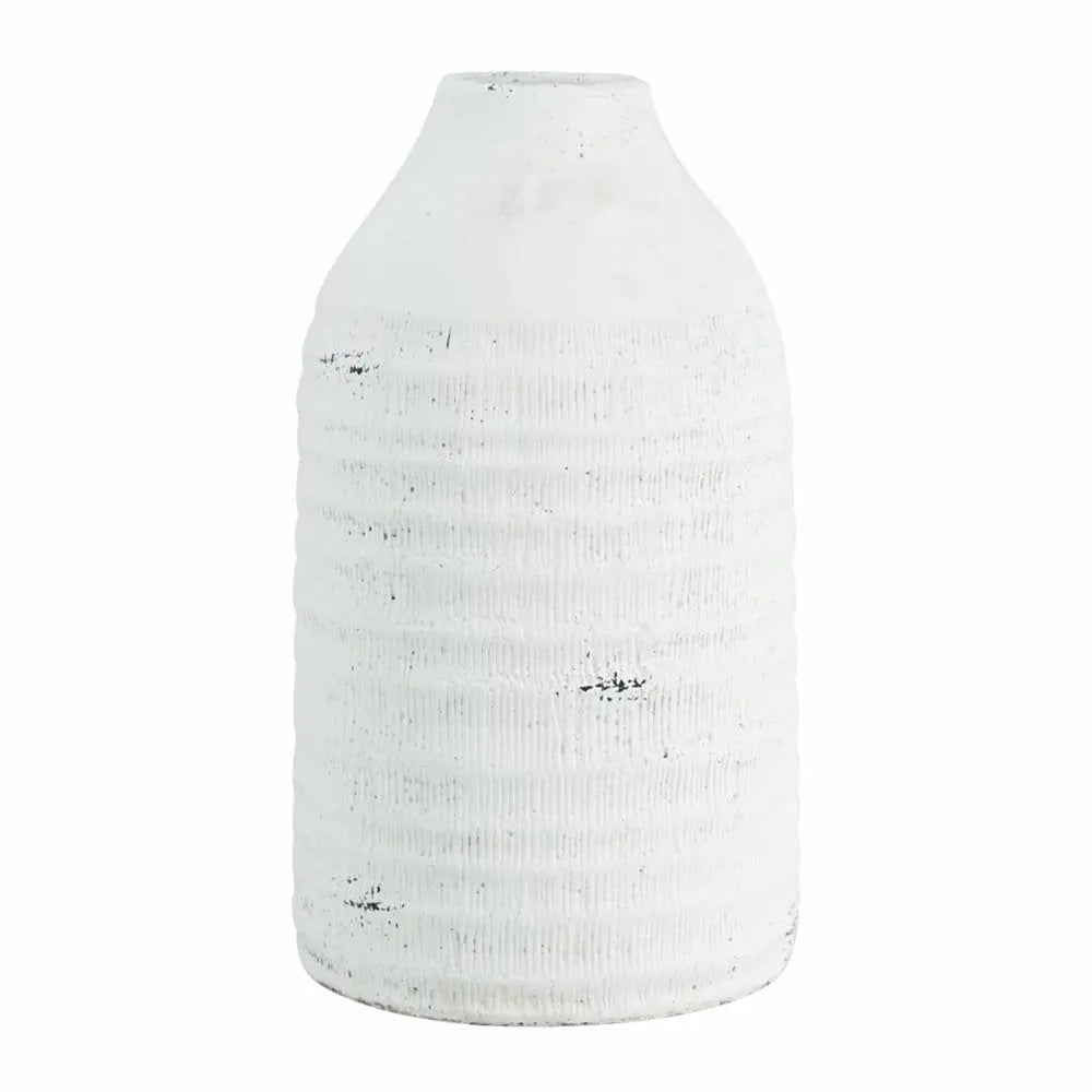 12" White Stoneware Round Jug Vase - NOBLE HOME INTERIORS