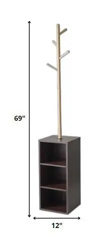 12" X 12" X 69" Walnut Walnut Storage Coat Rack - NOBLE HOME INTERIORS