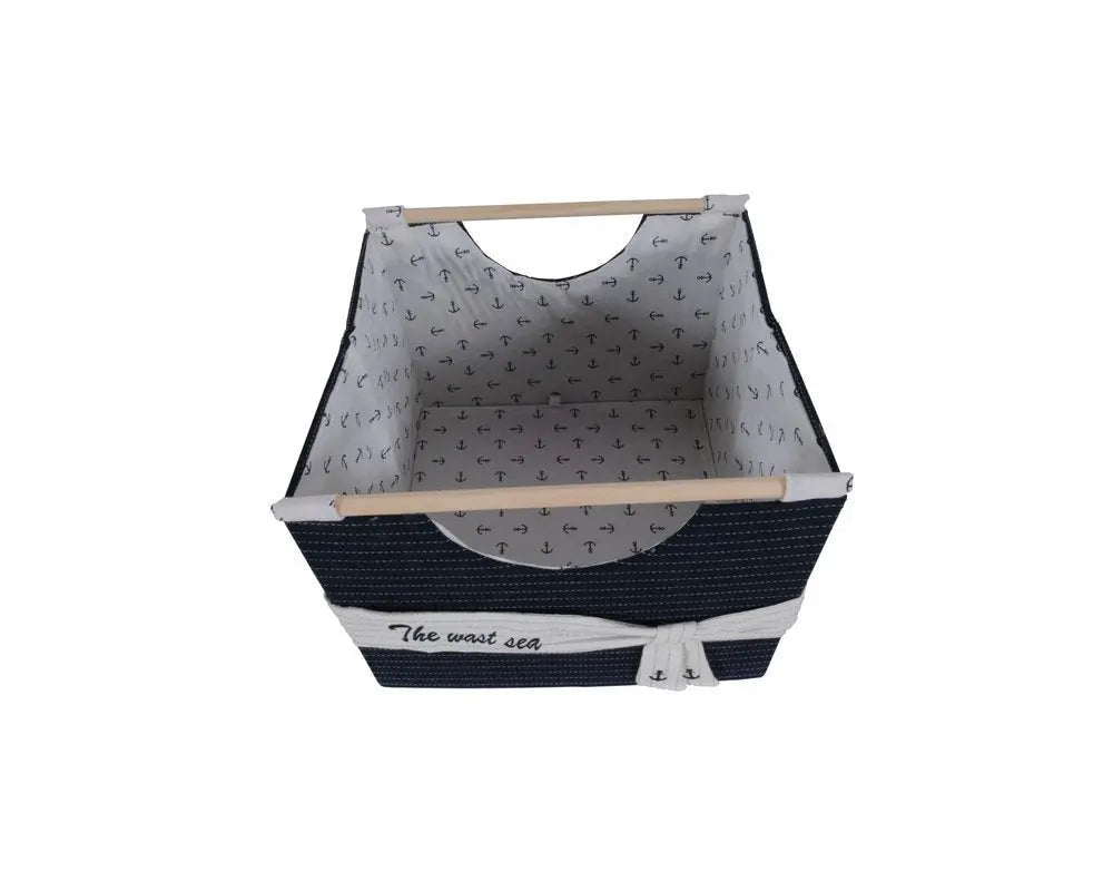 12" X 12.5" X 9.5" White Blue Foldable Fabric Basket Set Of 3 - NOBLE HOME INTERIORS