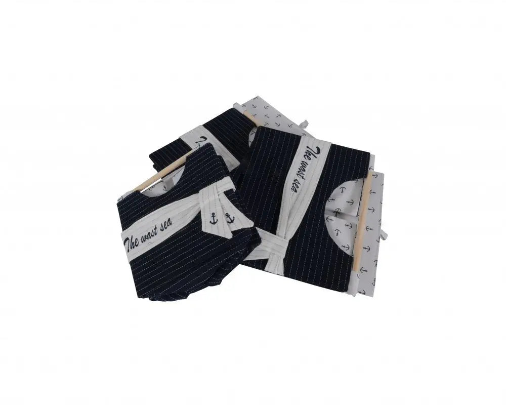 12" X 12.5" X 9.5" White Blue Foldable Fabric Basket Set Of 3 - NOBLE HOME INTERIORS