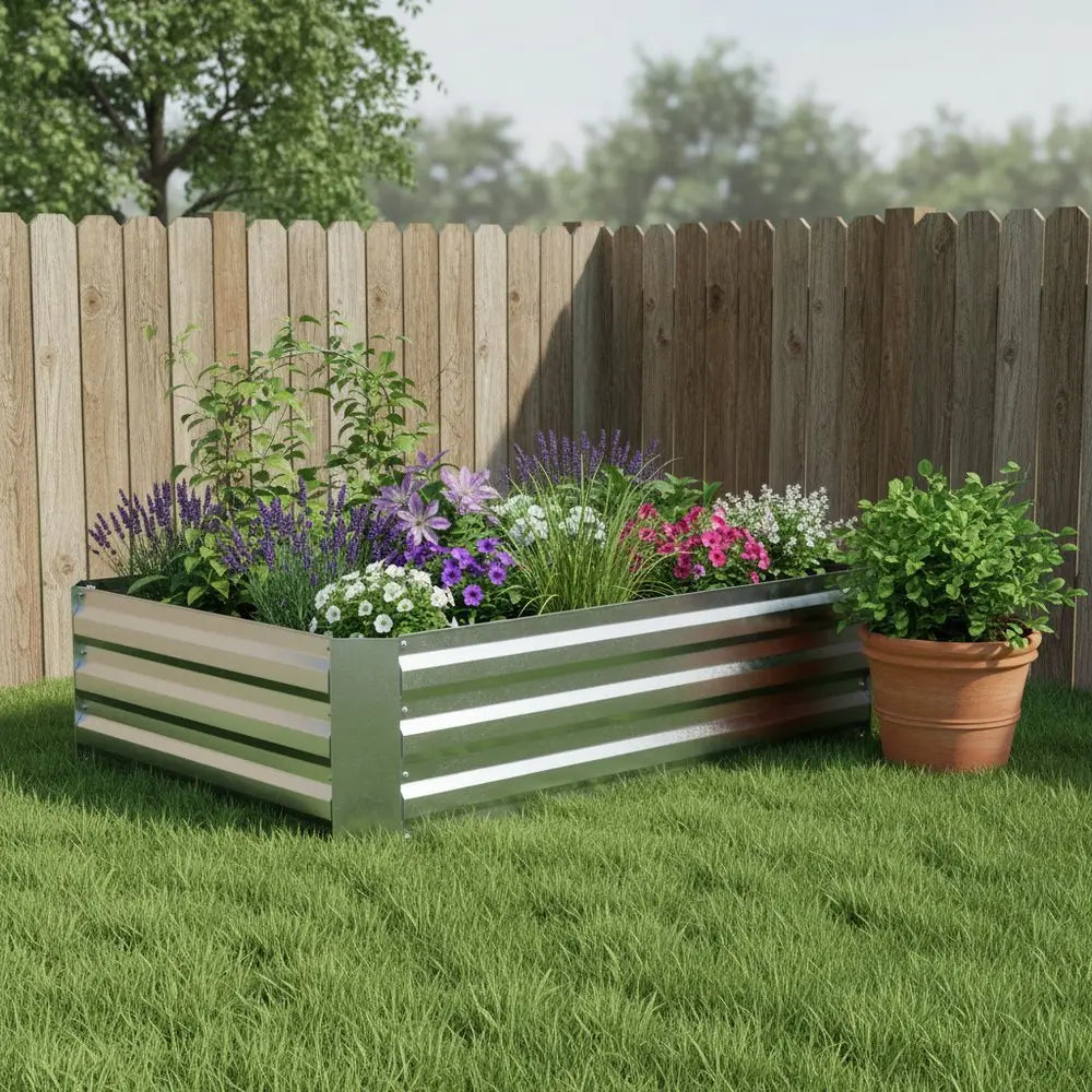 12" X 48" Silver Steel Rectangular Raised Garden Bed - NOBLE HOME INTERIORS